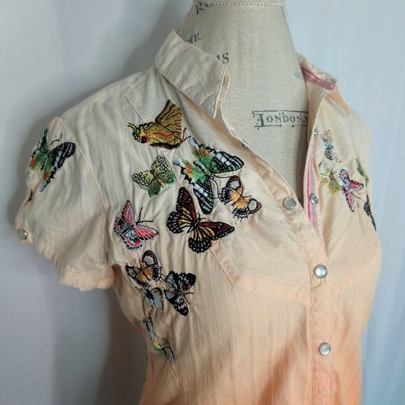 3J Johnny Was Button Down Small Embroidered Top Fitted Butterfly - Picture 2 of 10
